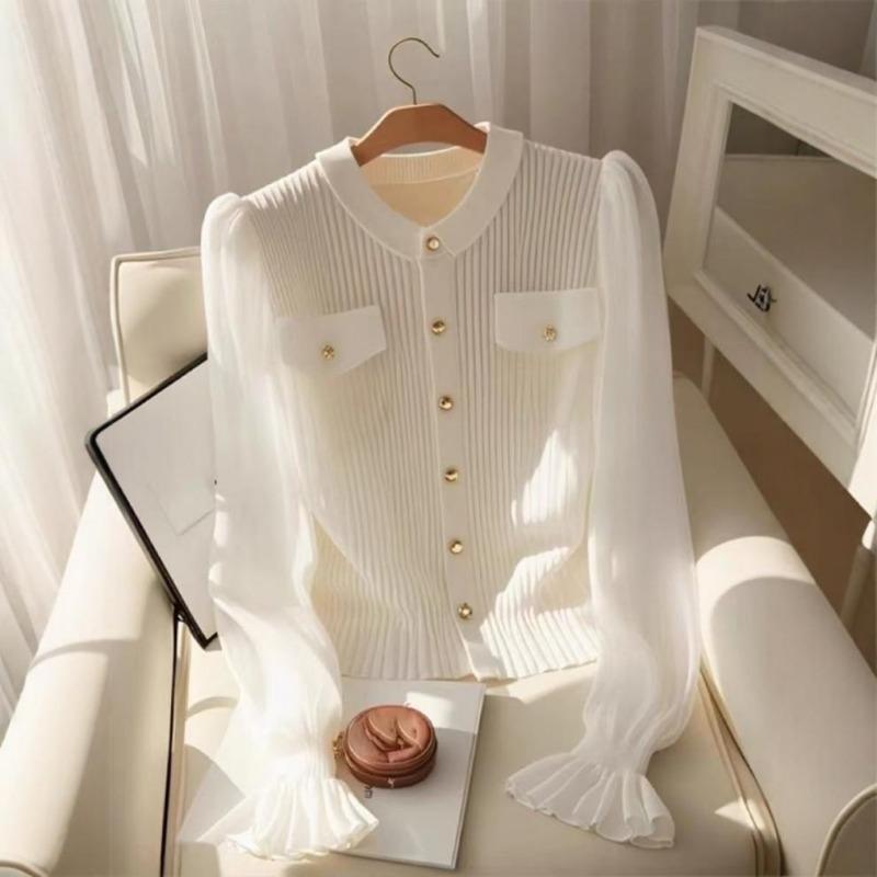 Heutige Mode ist wunderschöne weiße Strickjacke Damenbekleidung Frühlings- und Herbstdesign Oberteil