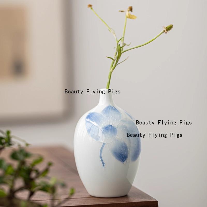 Ceramic Hand-painted Small Flower Vase Flower Planter Mini Bottle Mouth Vase Home Decoration Desktop Decoration Chinese Style