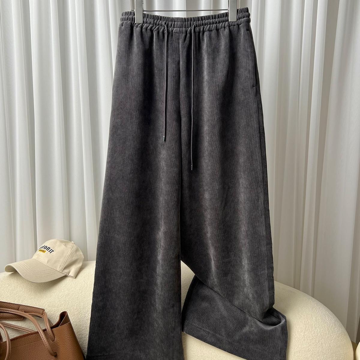 

Ретро вельветовые брюки широкого кроя с эластичной талией и завязкой Medium серый