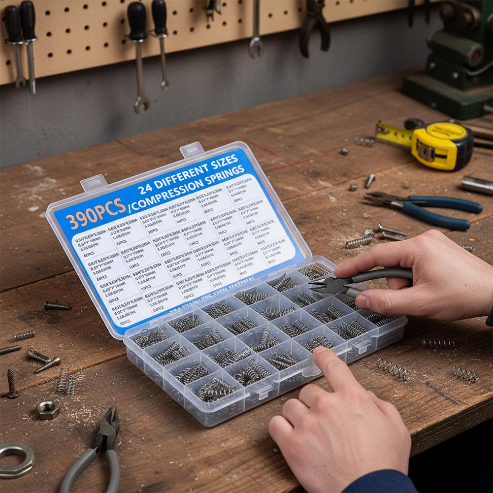 390 Stück Druckfedern in verschiedenen Größen Edelstahl 304 für Heimwerker, mechanische Geräte und mehr