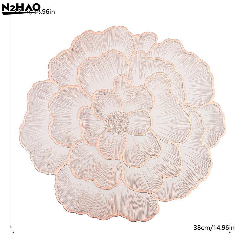 1PCS PVC Creative Rose Placemat Nordic Style Table Decoration Mat Gold-plated Home Coaster PVC Non-slip Waterproof Placemat