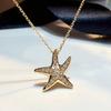 [Popular Choice] Elegant Starfish Pendant Necklace with Artificial Accents, Copper Collarbone Chain for Women - Perfect Birthday or Party Gift