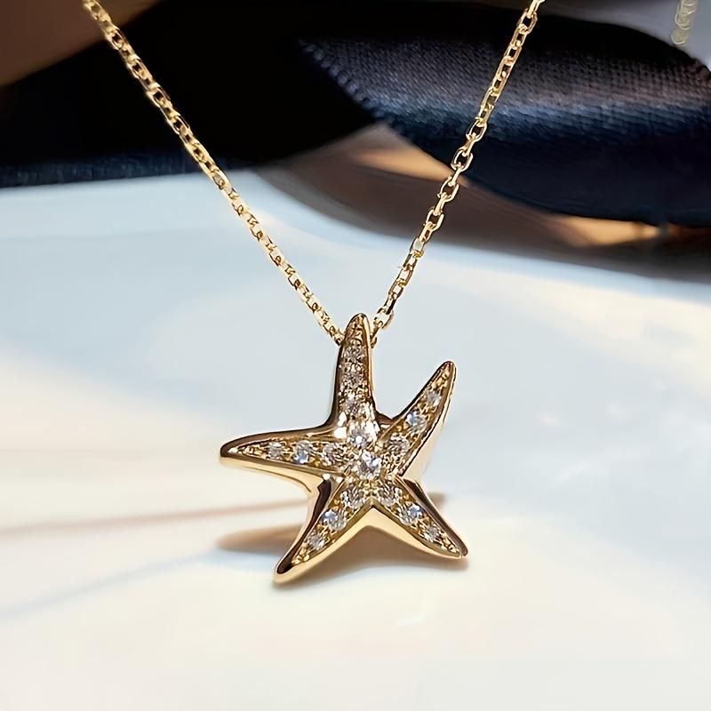 [Popular Choice] Elegant Starfish Pendant Necklace with Artificial Accents, Copper Collarbone Chain for Women - Perfect Birthday or Party Gift