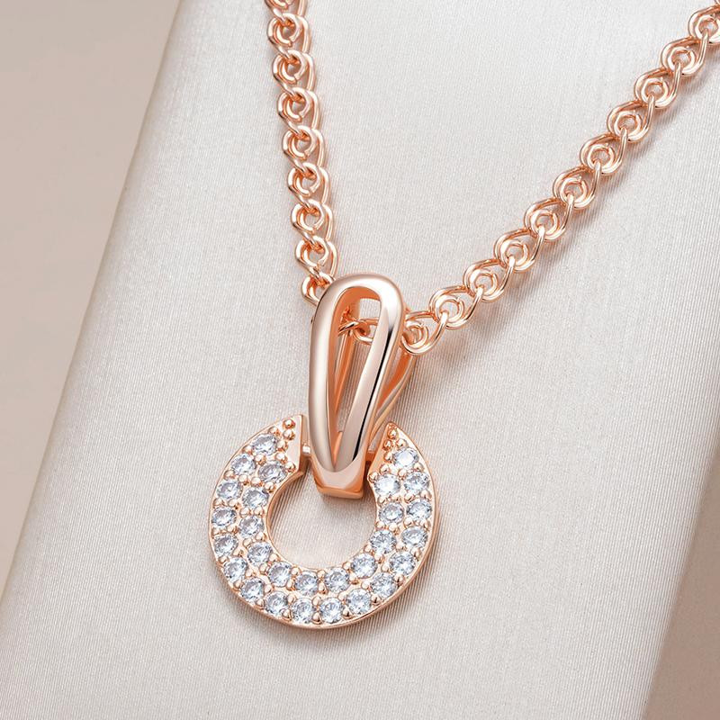 Luxury Full Shiny Natural Zircon Pendant Necklace For Women Unique Design  Rose Gold Color Bride Wedding Jewelry Gift