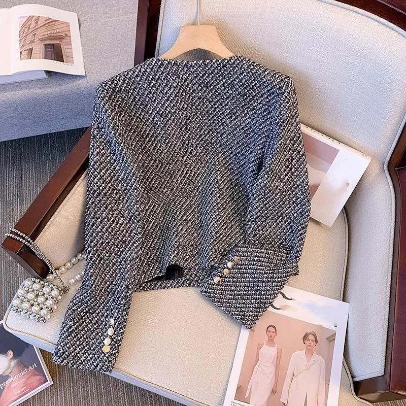 Women's Spring Autumn Small Elegant Jacket Slim Round Neck Temperament Jackets Female Short Outwear Tops