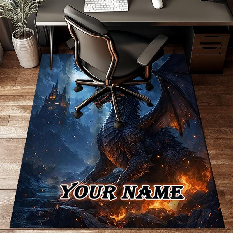 1PC Custom Name Dragon In Flames Theme Floor Mat Ideal for Living Room, Game Rooms, Office, Bedroom,Floor Mat Playful Design