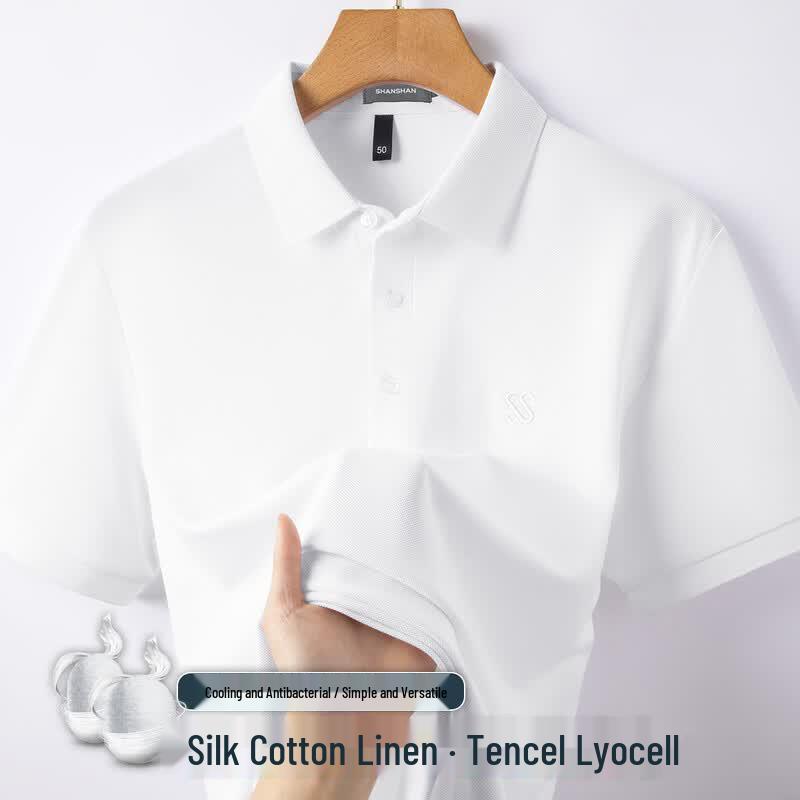 SHANSHAN Men s Silk-Linen Blend Cooling Short Sleeve Polo T-shirt XL