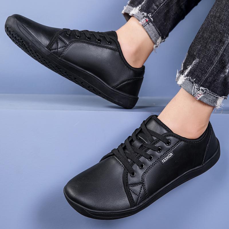 New Flat Shoes for Men Brand Plus Size Suitable for Wide Footed Shoes PU Face Lace Up Black Couple Outdoor Casual Sports Shoes