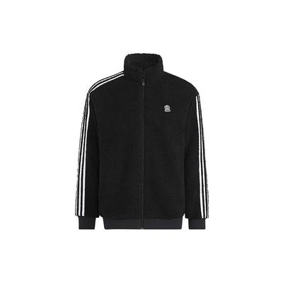 Neo Logo Muster Streifen Verziert Fleecegefütterte Jacke Herren Oberbekleidung Schwarz HN8731