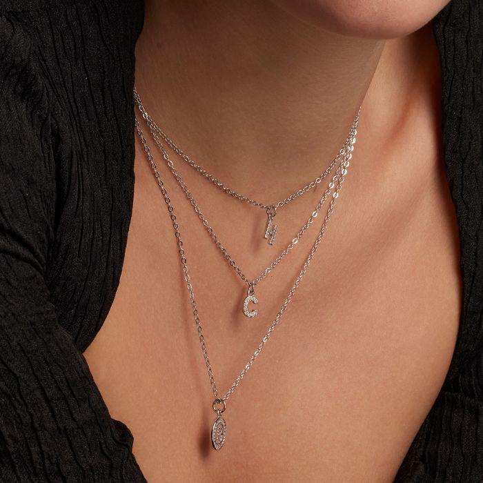 Luxenter Halskette mit glänzendem silbernem Zirkonium - Alphabet C