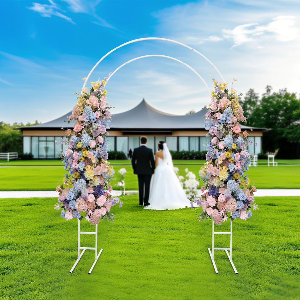 White Metal Wedding & Party Arch Stand, 150x220cm Large Sturdy Steel Structure w/ Base, 22lbs Load-Bearing for Balloon Backdrop