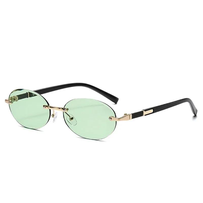 Retro Rimless Oval Women Sunglasses Fashion Brand Designer Cutting Edge Personalized Shades Gradient Lens Uv400 Men Sun Glasses