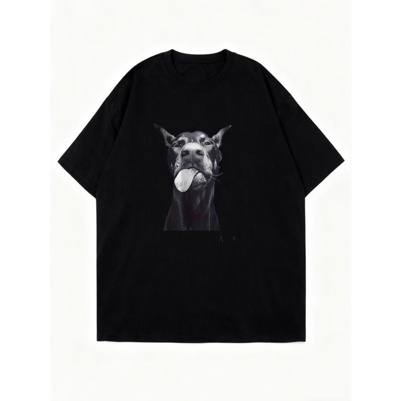 Oversized T Shirt Black Dog Face Print Casual Wear For Women Summer Streetwear Fashion Top