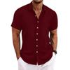New Men's Linen Striped Jacquard Casual Loose Short-sleeved Shirt