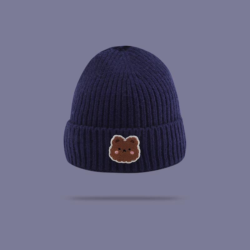 Cute Little Bear Wool Hat for Women In Autumn and Winter Fashionable Warm and Versatile Hat Cold Hat Knitted Men Plus Velvet Students Thickened