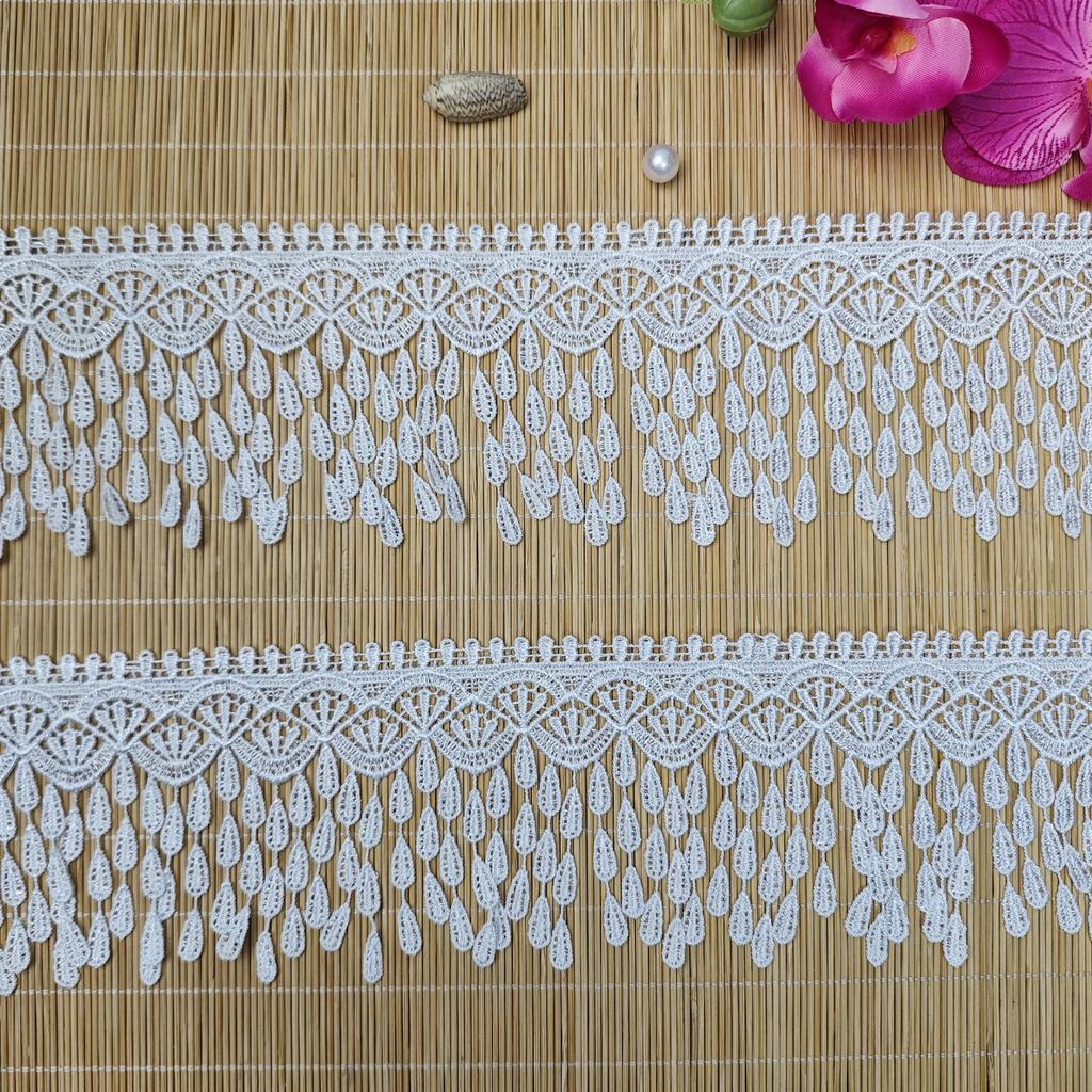 Water-Soluble Polyester Lurex Tassel Lace Trim for Wedding Dress and Handmade Skirt Hem.