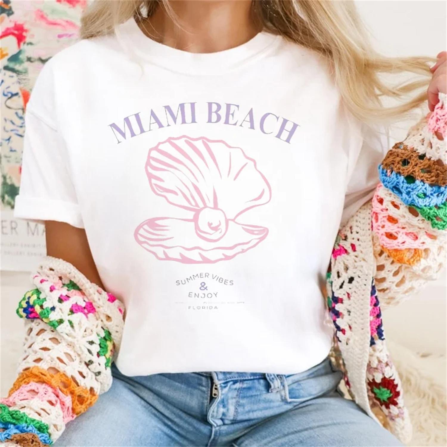 

T-Shirt Short Sleeved Sweet Shell Pattern Women s Summer Cartoon Cute Casual Regular Top Aesthetic Versatile Popular T-Shirt XXXXXL білий