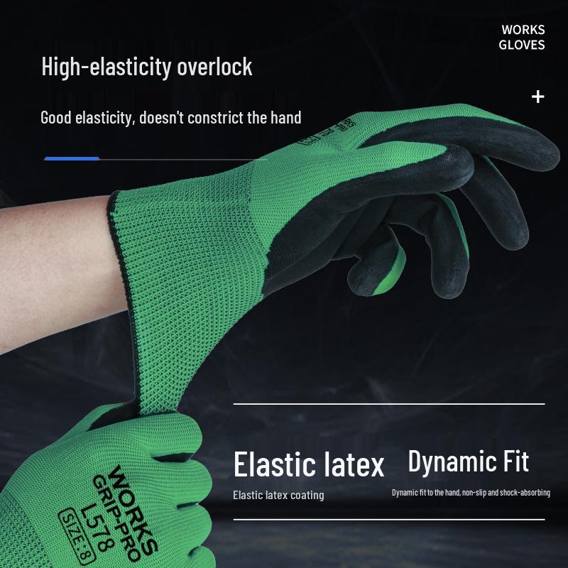 13-Gauge Nylon Latex Rubber Protective Gloves - Wrinkle Foam Wear-Resistant