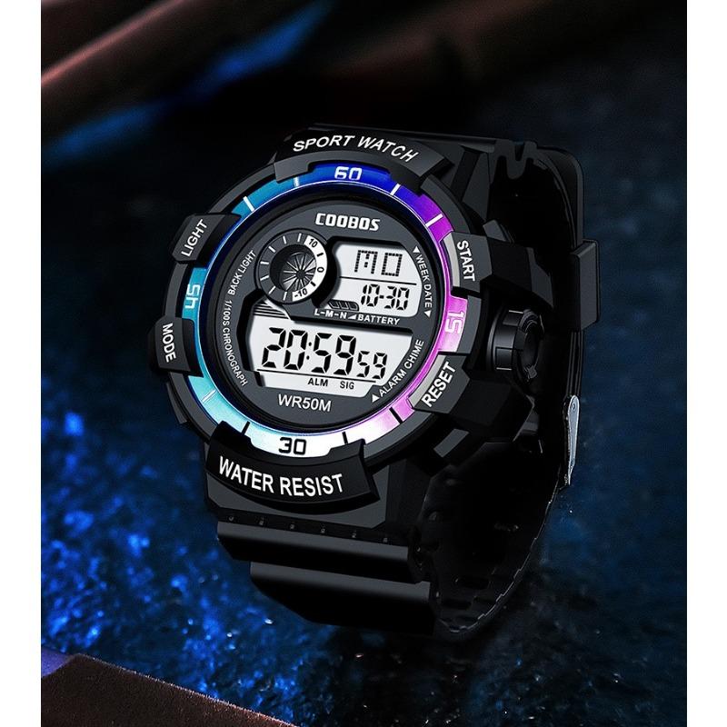 Ceasuri digitale pentru bărbați, sport, luminos, multifuncțional, impermeabil, crono, ceas de mână pentru exterior și alergare, șapte lumini