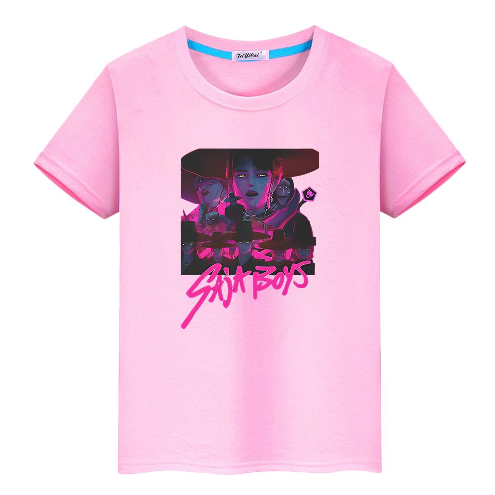 Saja Boys Print t shirt for kids boy 10year 100%Cotton kpop demon hunters anime Short Kawaii Tees Cute Tops y2k girls clothes