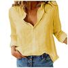 Women Casual Linen Blouse Loose Fit Long Sleeve Solid Color Lapel Button Shirt Tops