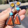 Retro Geometric Enamel Gemstone Earrings for Women