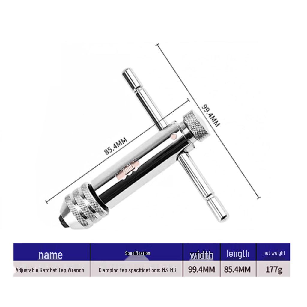Adjustable Ratchet Tap Wrench M3-M8/M5-M12 - Extended Manual Tapping Tool
