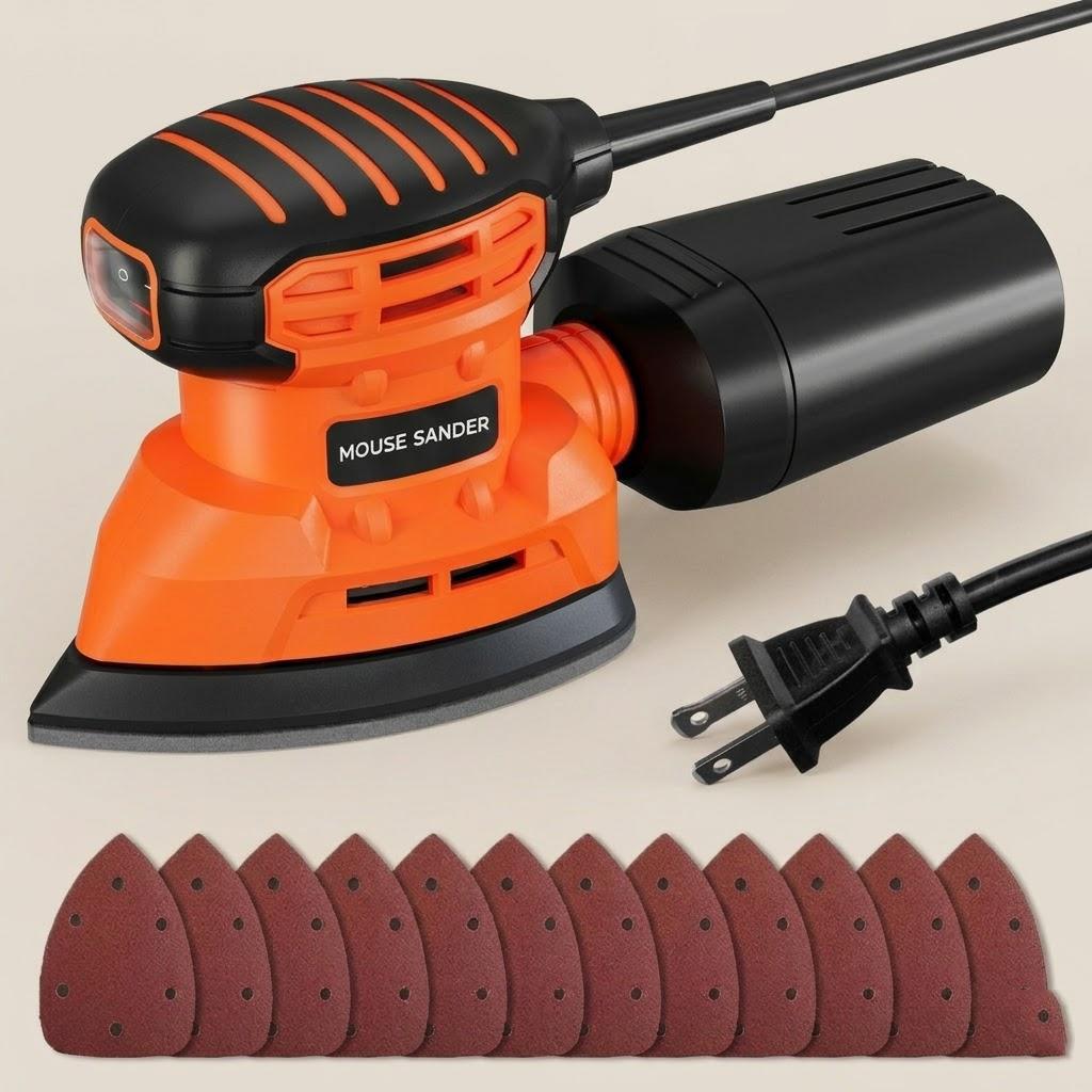 Electric Sander with Dust Collection 12Pcs Sandpapers Corded Power Tool for Wood and Metal Polishing DIY Grinding Machine
