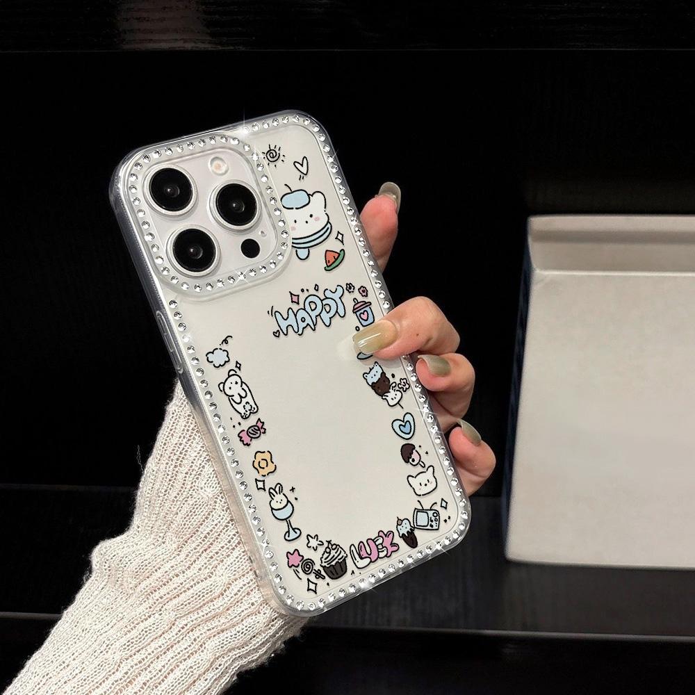 Bracelet Chain Phone Case For iPhone 17 16 15 13 14 for 17Air 17 12 14 16 Pro 17 14 16 Pro Max Sparking Diamond Cute Pattern Hard Cover With Lanyard