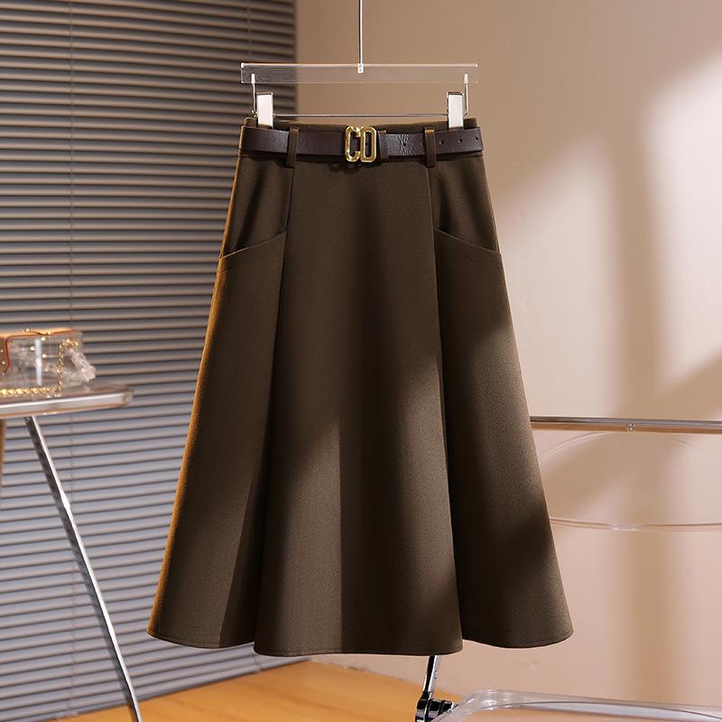High Waist Woolen A-Line Pleated Skirt for Women - Autumn/Winter 2025