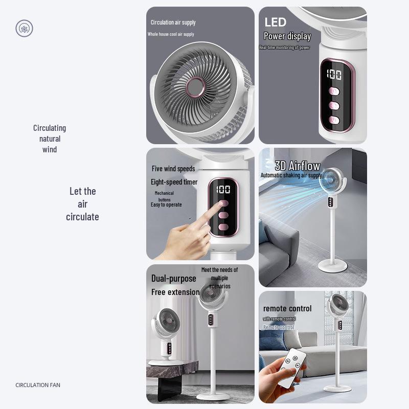 Voice-Controlled Rechargeable Air Circulator: Dual-Use Oscillating Desk & Floor Fan with Timer.