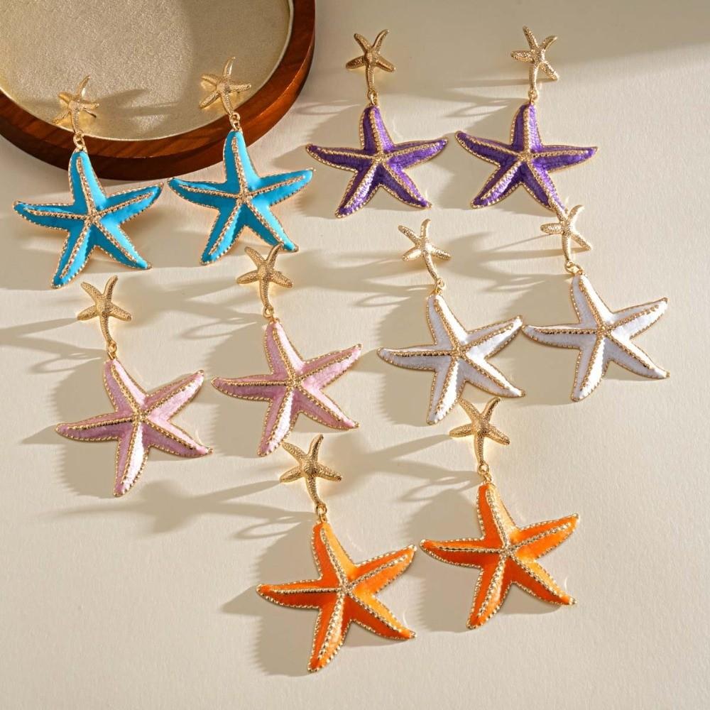 Ear Pendant Starfish Dangle Earrings Iron Material Long Tassel Earrings Festival