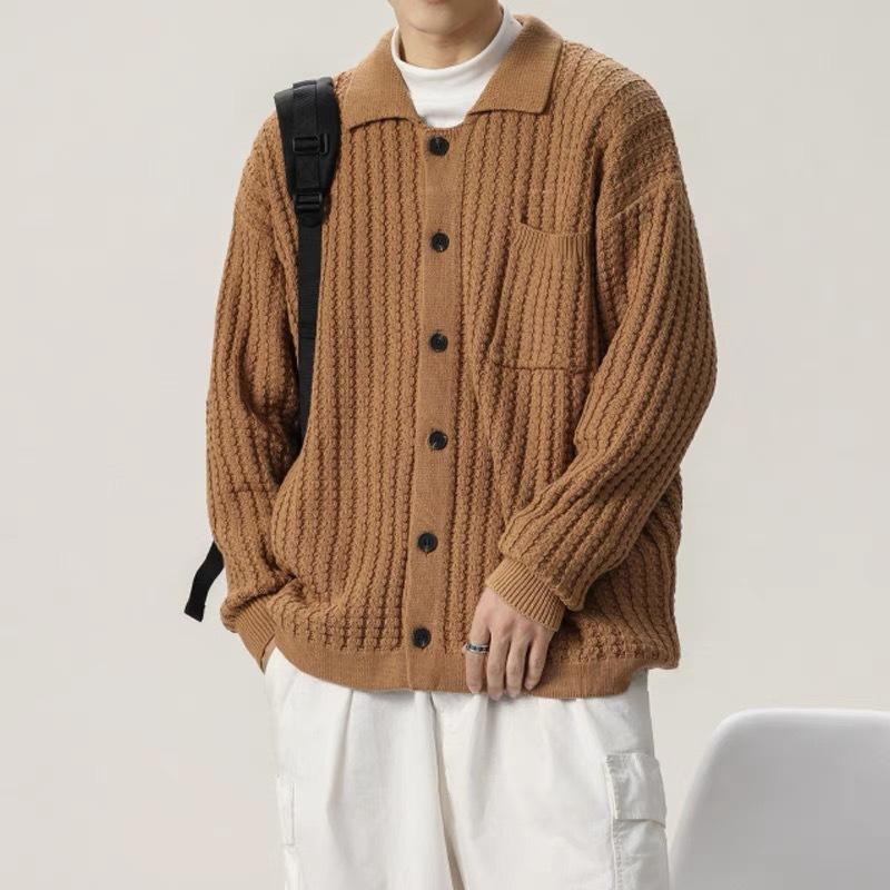Krage Cardigan Genser Herre Høst Løs Genser Vinter Casual Strikkejakke