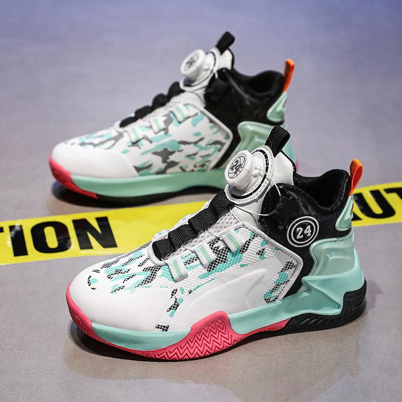 

Children s basketball shoes boys shoes spring and autumn 2025 new sneakers rotating button boys running shoes 30