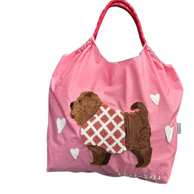 Bolso Tote y Bandolera de Lona con Bordado de Chenilla de Dibujos Animados Bonitos de Gran Capacidad - Ecológico, Perfecto para Salidas y Compras