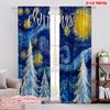2pcs,2D Plane Printing Curtain Popular Snowy Pine Trees_ Starry Night Sky & Snowflakes Polyester Woven (without Rod) Festive