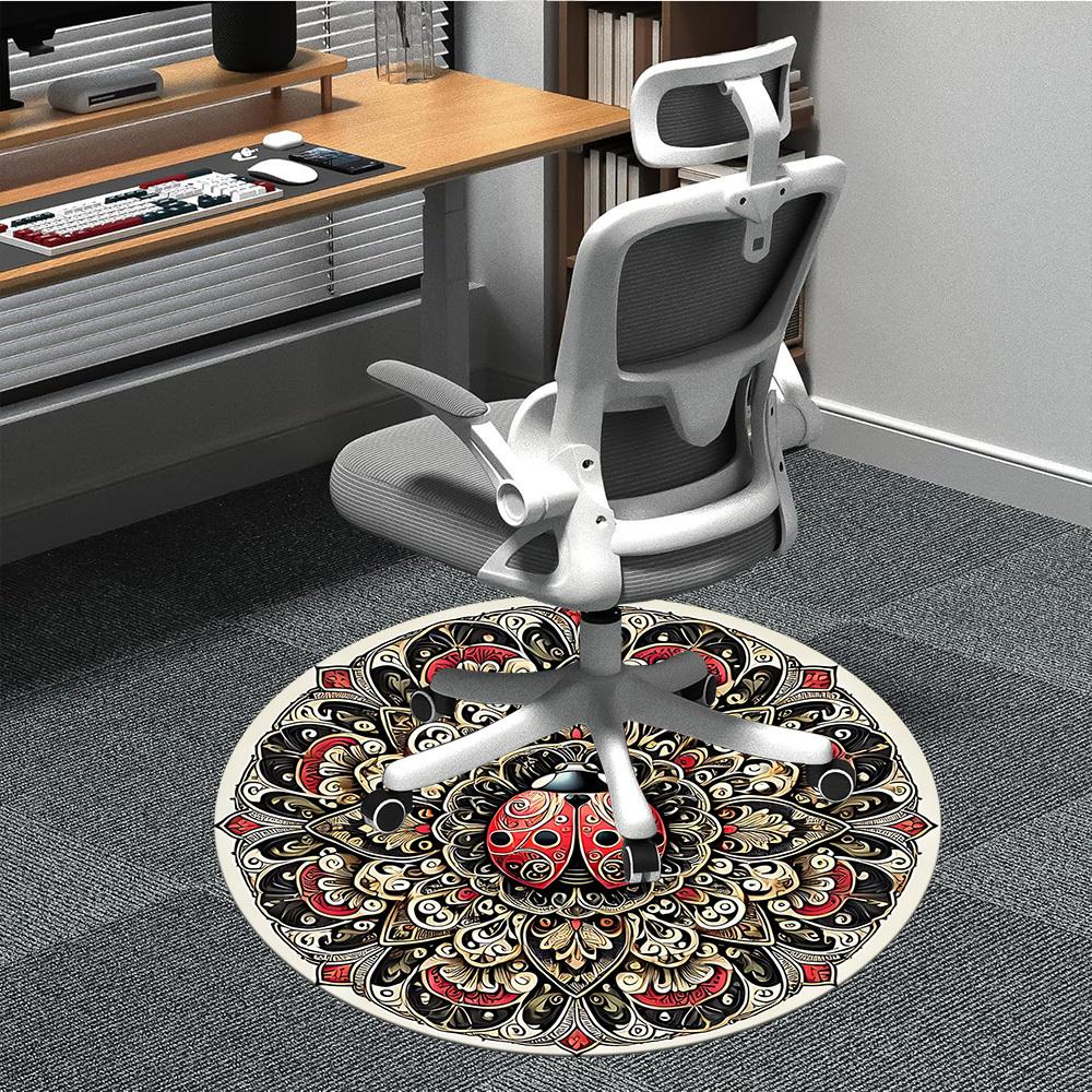 

1pc Ladybug Mandala Artwork Chair Carpet for Office, Round Non Slip Durable Large Size Office Carpet, Suitable for Office 80cm