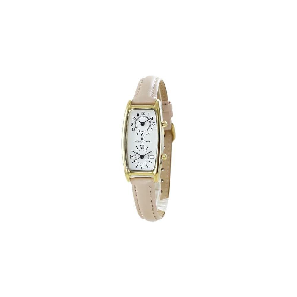 Salvatore Marra Women s Dual Time Watch Beige Leather Strap Rectangular Square Design
