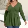 Women's Plus Size Shirt Long Sleeve  Print Top Pleated Casual V-Neck Top
