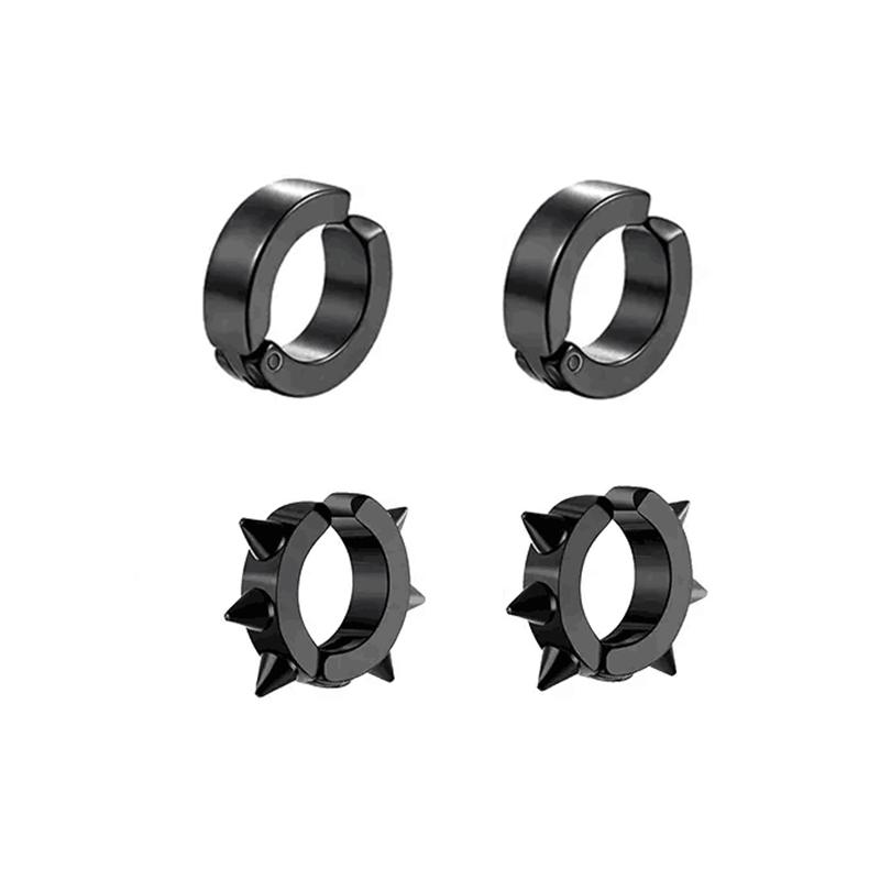 5 pairs of fashionable men's punk cross pendants stainless steel earless magnet earrings set