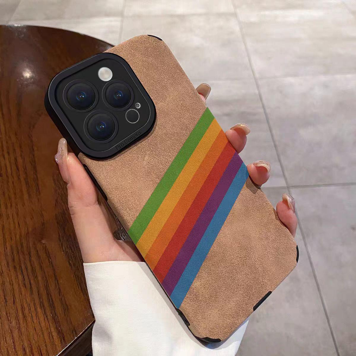 

Модный чехол-книжка из силиконовой кожи с радужными полосками для iPhone 14 15 16 Pro Max Plus 11 12 13 Mini X XS XR 7 8 SE Матовый противоударный чехол For iPhone 16 Plus