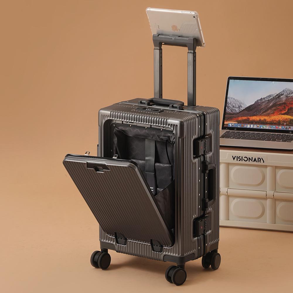 Multifunctional 26-Inch Front-Opening Carry-On Suitcase with Cup Holder and Large Capacity, Customizable 22-Inch/24-Inch Options