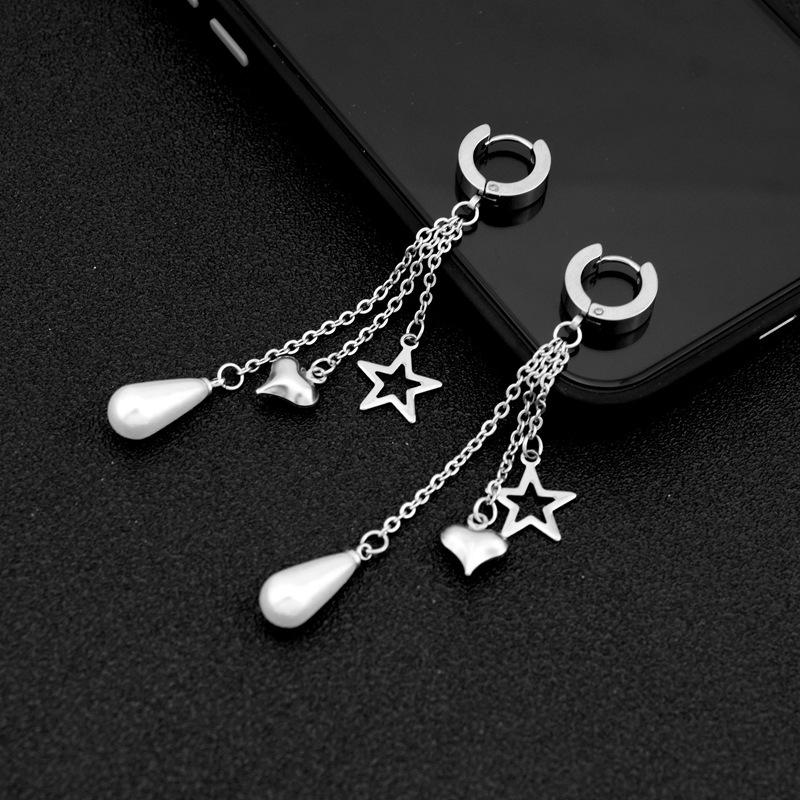 

Серьги из нержавеющей стали, ювелирные изделия, серьги с кисточками в виде звездочек, клипсы для ушей для женщин, титановая сталь, жемчужные серьги с каплями воды