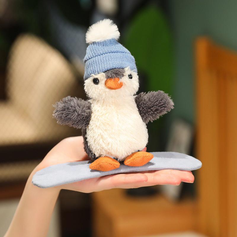 Winter Skateboard Penguin Plush Toy with Hat & Scarf - Cute Christmas Skiing Pet Doll