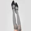 Solid Color Stretch Ruffle Trim Over Knee Long Socks for Women Japanese Student Sheer Mesh Splicing Thigh High Stockings