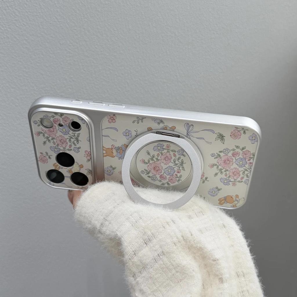 Flower Rabbit Rotating Bracket Suitable for Apple iPhone16/17Pro Mobile Phone Case 15 Electroplating Large Window 14 Sets