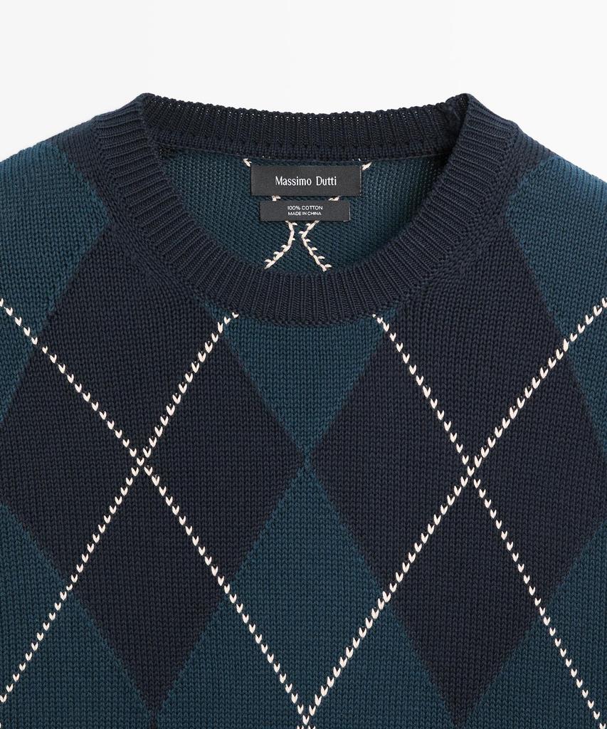 Masimodutti Cotton Diamond Pattern Knit Sweater