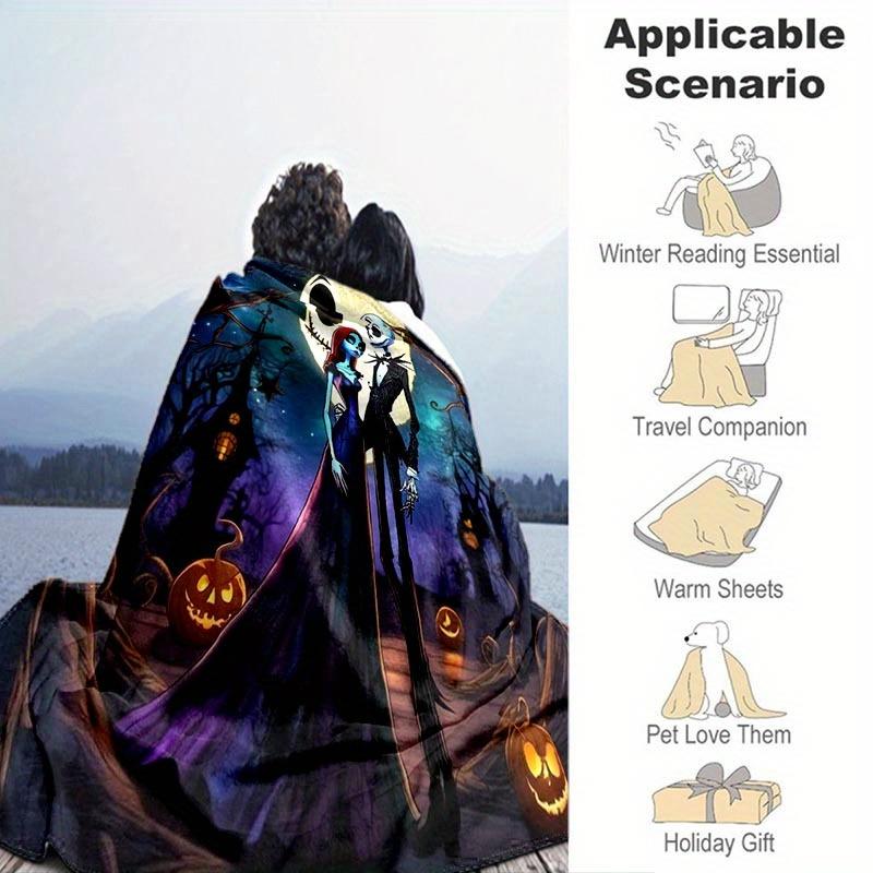 1pc The Nightmare Before Christmas Printing Blanket - Soft, All-Season Throw for Living Room, Bedroom,Personalized Gift with Adorable Cartoon Design