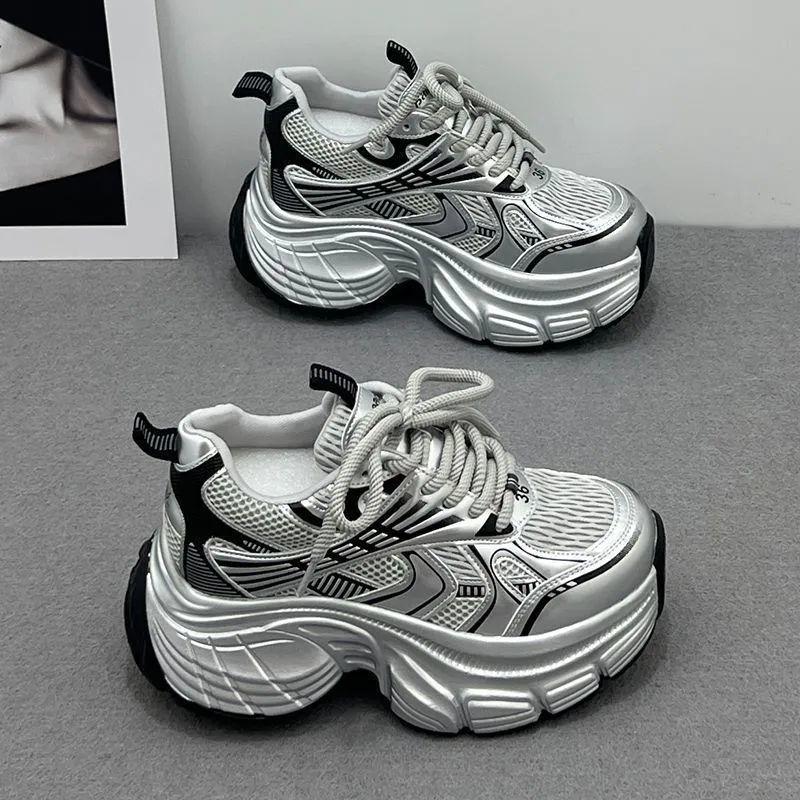 Aumento altezza interna impilato argento 22 nuovo autunno ins suola spessa muffin scarpe sportive e per il tempo libero scarpe da papà