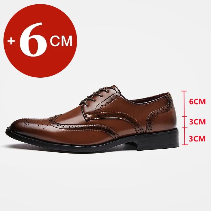 High Quality Height Increase Oxford Dress Shoes Men Genuine Cow Leather Suit Shoes Lift Brogues Wedding Formal Elevator Shoes